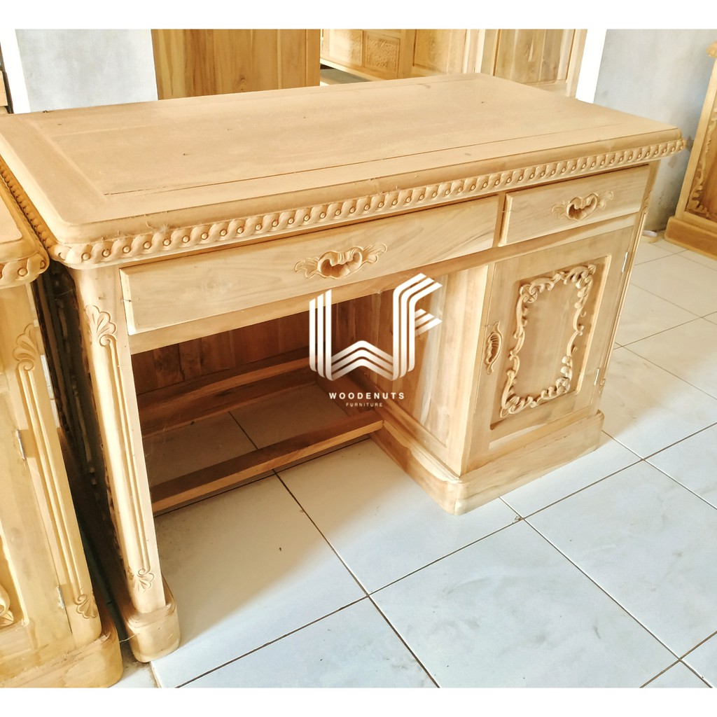 Meja Kantor Ukir Daun Jati Jepara
