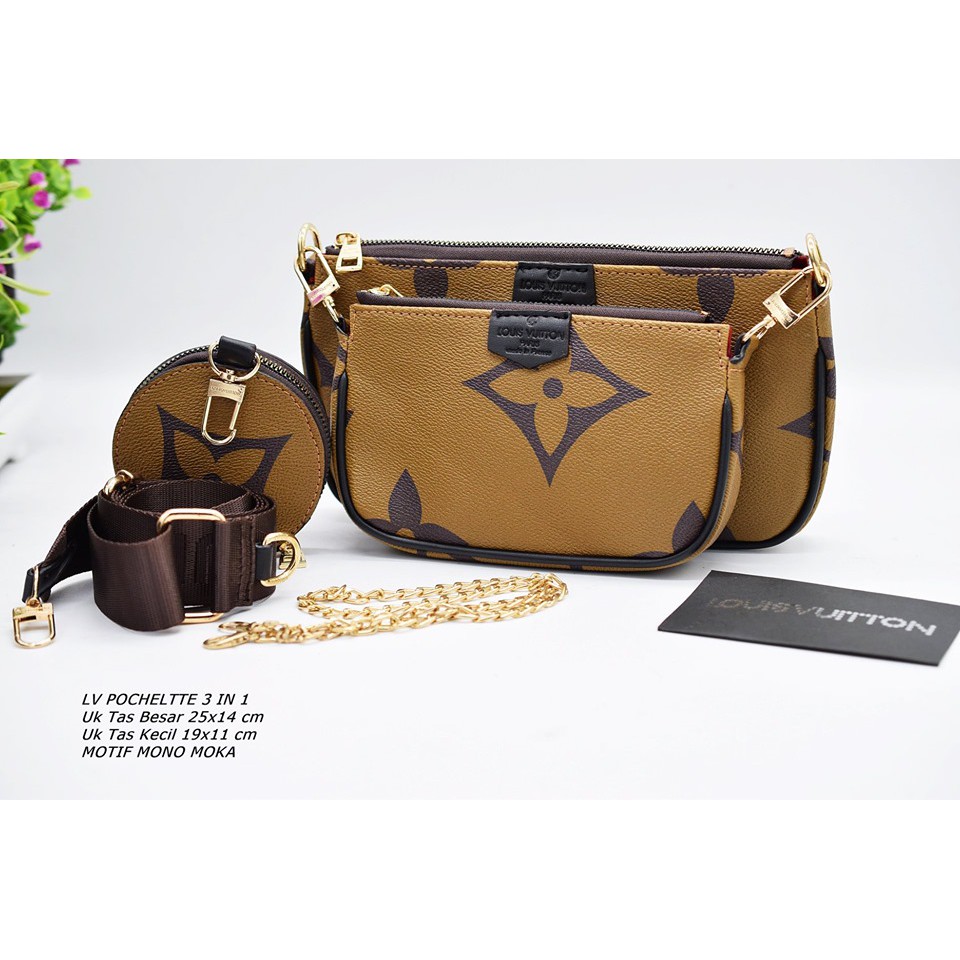 Jual Tas Wanita Lv Selempang POCHELTTE 3 IN 1 (1KKG MUAT 2 PIS