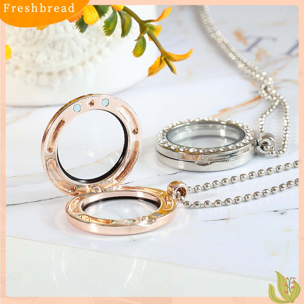 [TERLARIS]Women Rhinestone Inlaid Living Memory Floating Charm Round Glass Locket Necklace