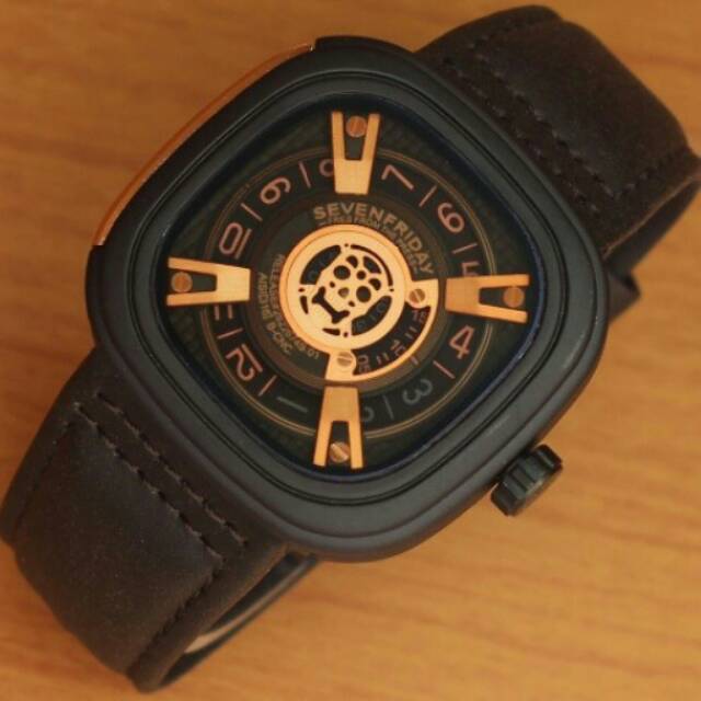 Jam tangan pria seven friday tengkorak leather dark brown