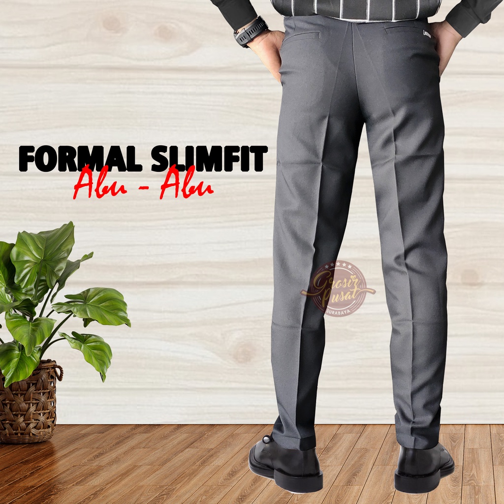 Celana Kerja Panjang Formal Slim Fit Kantor Pria Abu 27 - 38