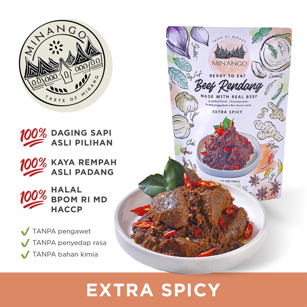 Jual Minango Rendang Daging sapi Premium Extra Spicy 200 gram Asli
