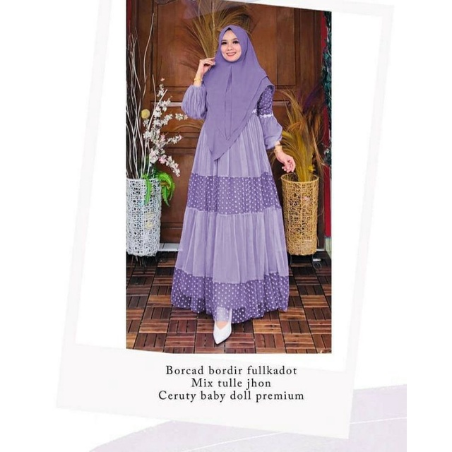 gamis syari khimar set pesta mewah ceruty premium tile bordir barcod syar'i