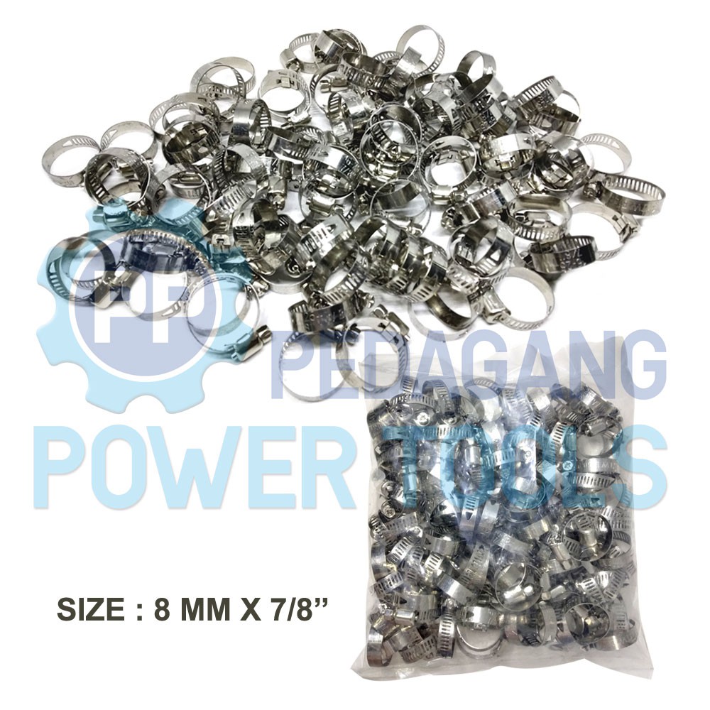 KLEM SELANG BISON 7/8&quot; INCH STAINLESS STEEL HOSE CLIPS - ISI 100 PCS