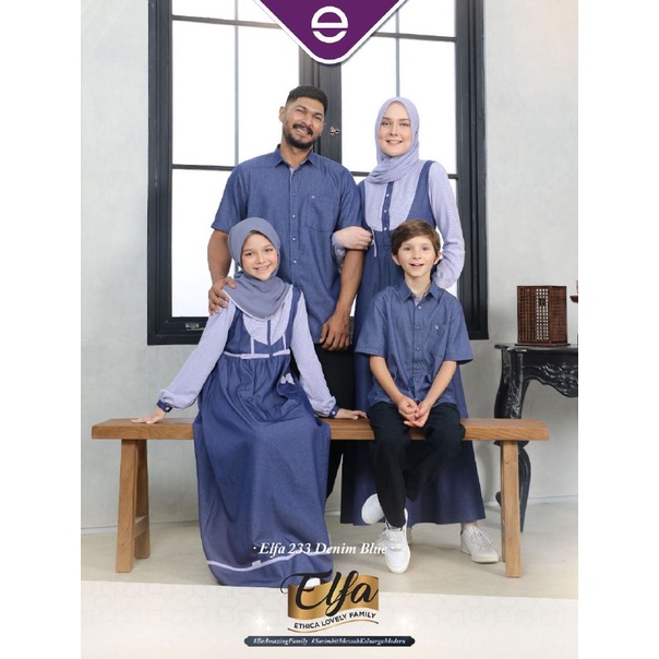 BUSANA MUSLIM DRESS GAMIS ANAK AYUMI KIDS 21 DENIM BLUE ll SARIMBIT ETHICA ELFA 233 DENIM BLUE