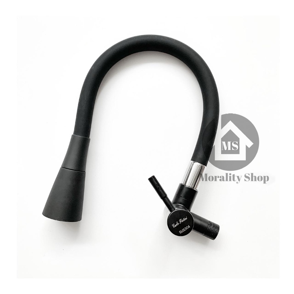 Kran air Angsa Fleksibel 2in1 TEMBOK Stainless 304 HITAM 37A -keran air sink flexible faucet  H30