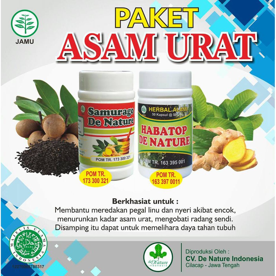 Obat Asam Urat  Herbal De Nature Paket Samurago Dan Habatop 