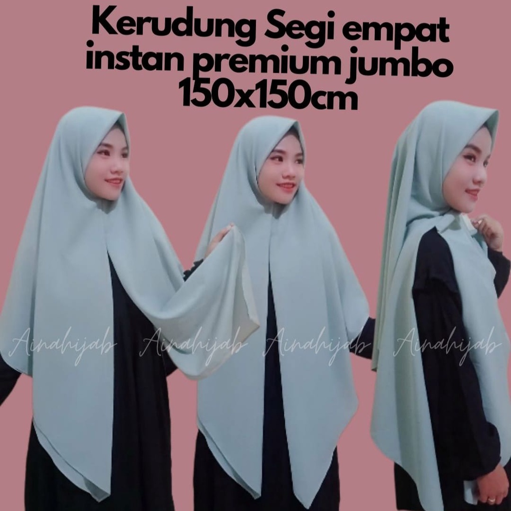 Ainahijab Kerudung Segi Empat Instan Jumbo 150x150 Syar'i Premium Hijab Instan 2 Layer  Langsung Pakai