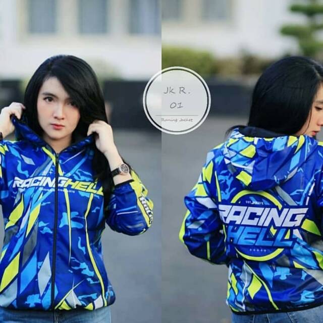 Jaket RACING HELL Printing Biru Hijau Stabilo