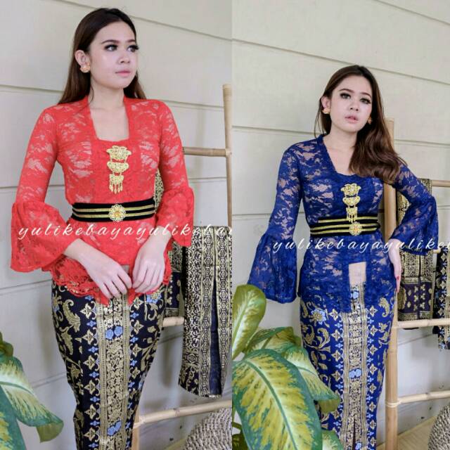 Set Kebaya Bali Modern Model Lonceng Full Brokat