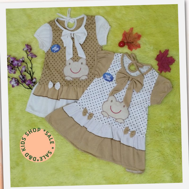 D&D Kids_PK-3 Dress/Gaun/Rok baju bayi perempuan cewek 0bln -9bln aplikasi bordir kodok/katak