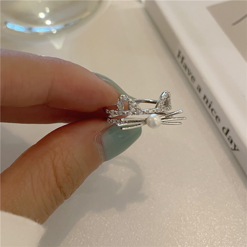 Cincin Model Terbuka Desain Telinga Kucing Adjustable Untuk Wanita