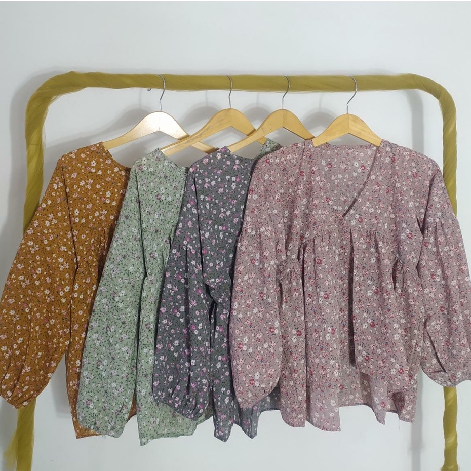 SESA BLOUSE VINTAGE FLOWY TOP | V Blouse Korean Style Vintage Wanita | atasan wanita blouse bunga