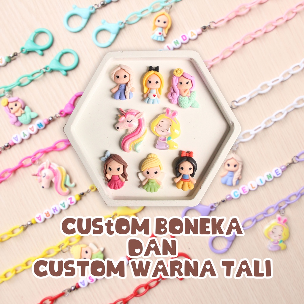 Rantai Tali Masker FREE BONEKA dan NAMA Princess Lucu Strap Masker Anak Cewe Anak Perempuan Mr Nanas