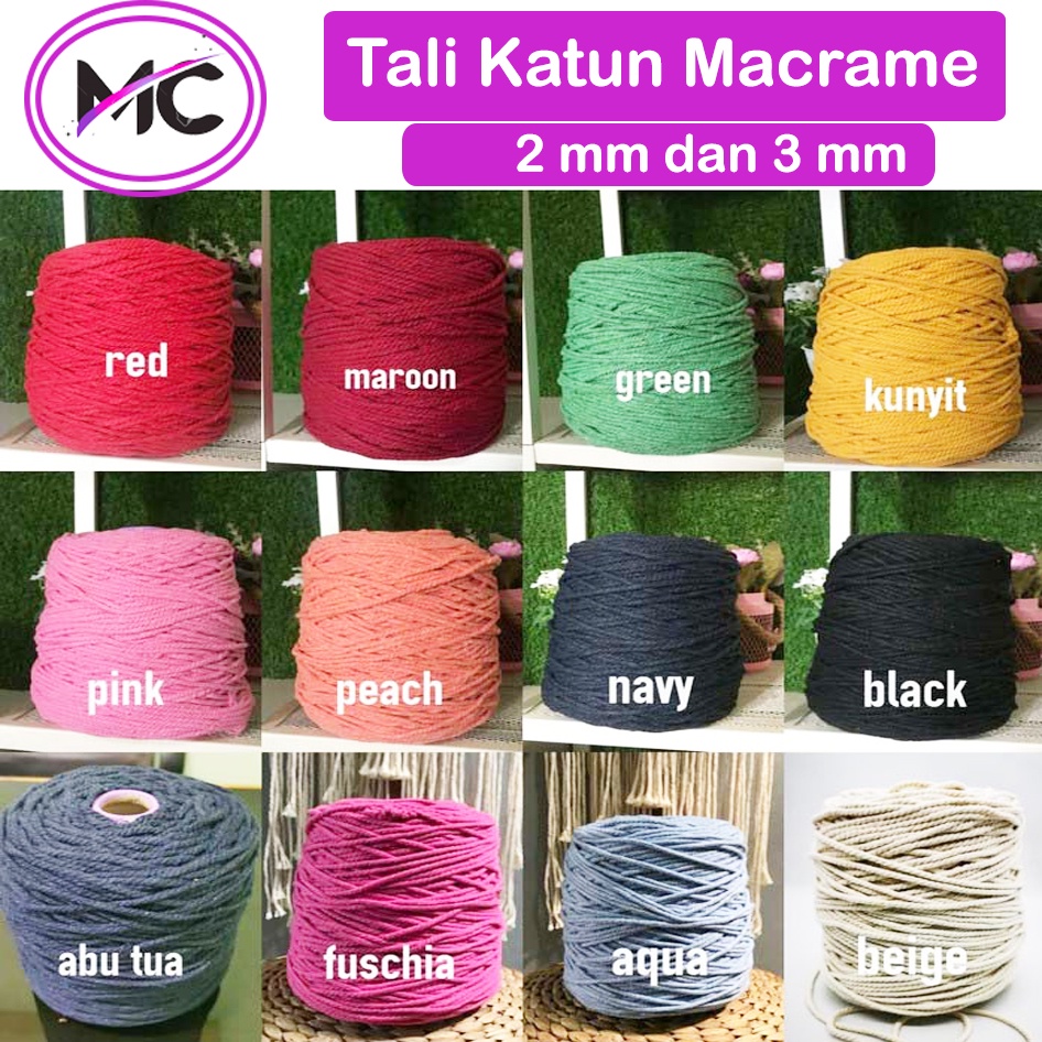 Tali Katun Macrame 2mm 3mm Warna Kualitas Super Tali Tas Sepatu Aksesoris Hiasan Kerajinan Cotton Rope Makrame