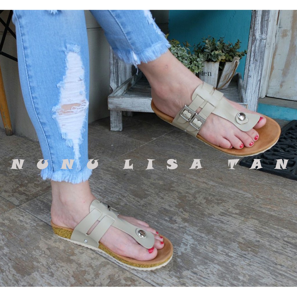 NunuLisatan - Termurah Sandal Sendal Teplek Wanita 3cm hitam cream