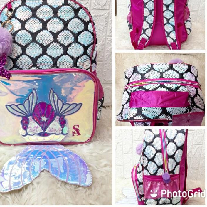 Tas Anak Sekolah TK SD / Tas Sequin Mermaid / Tas Duyung Ekor / Tas Sekolah Import Cewe
