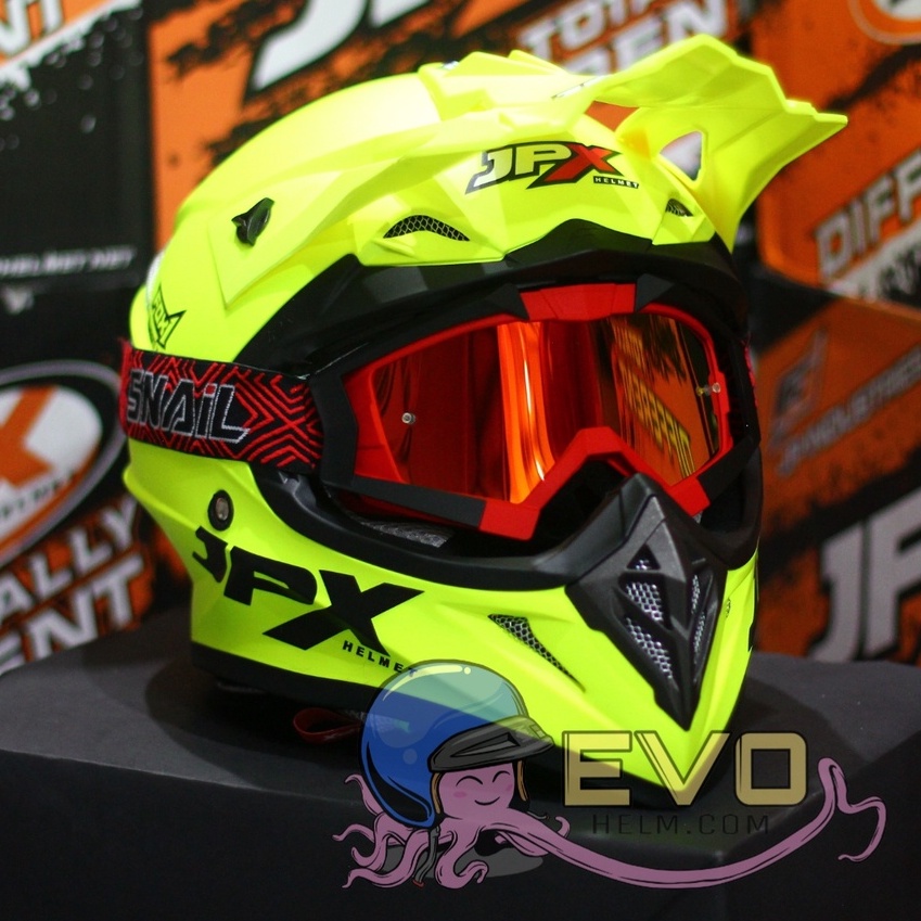 PROMO HELM JPX CROSS SOLID + GOGGLE SNAIL MX30 ORIGINAL HELM JPX SOLID JPX POLOS HELM CROSS POLOS HITAM DOFF PUTIH YELLOW JPX POLOS