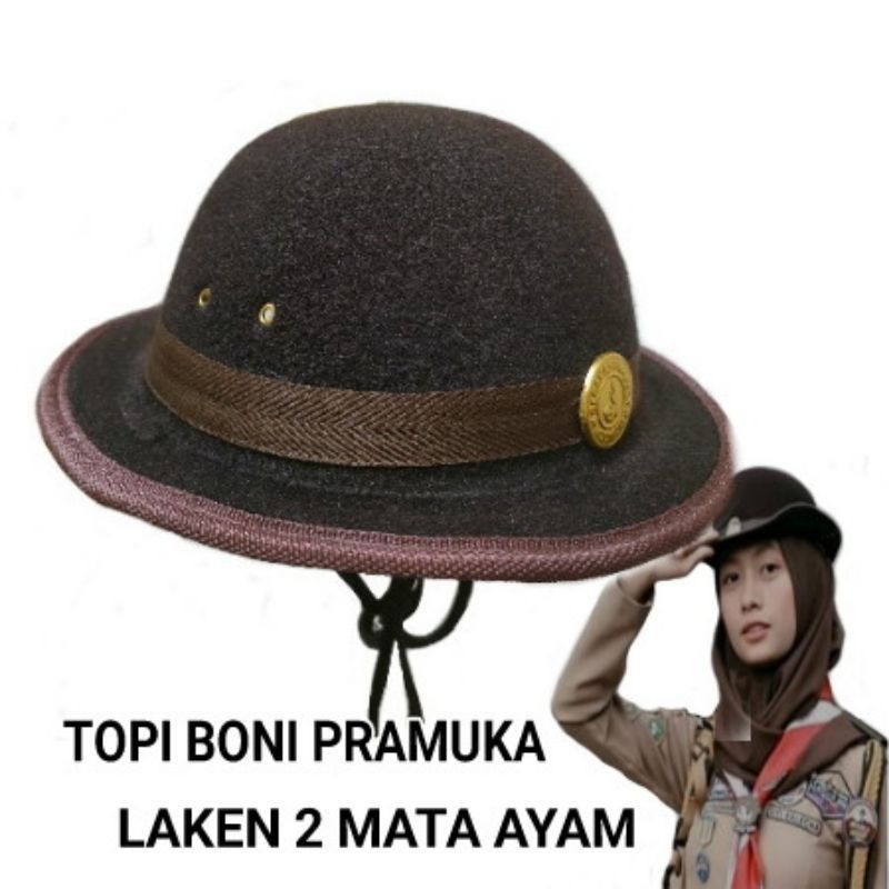 Topi boni  pramuka perempuan / topi boni dua mata ayam