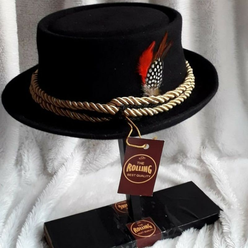 topi pria topi porkpie laken Wool original warna hitam topi keren