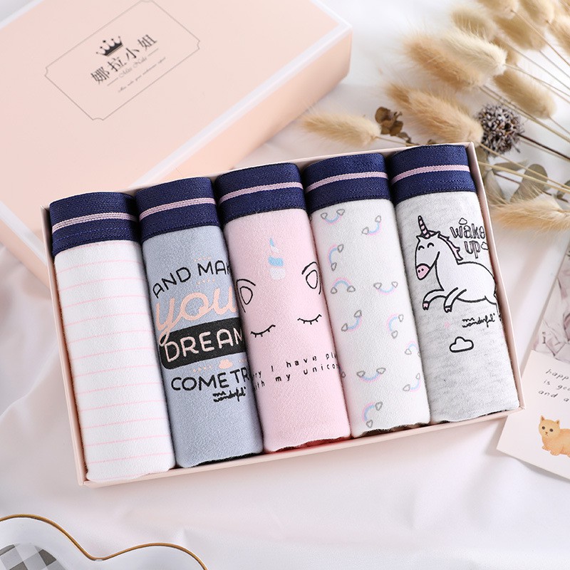  Kotak  Celana  Dalam Wanita Gaya Korea 5 Warna  Untuk Hadiah 