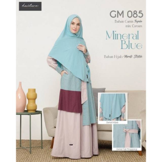 BISA COD - GAMIS HAITWO GM 085 BLUE BROWN PINK / Baju Gamis Haitwo Syari Wanita Dewasa Terbaru 2020