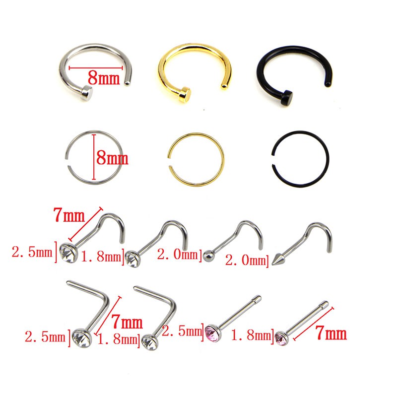 14pcs / Set Cincin Tindik Hidung Bentuk C Hias Berlian Imitasi Je