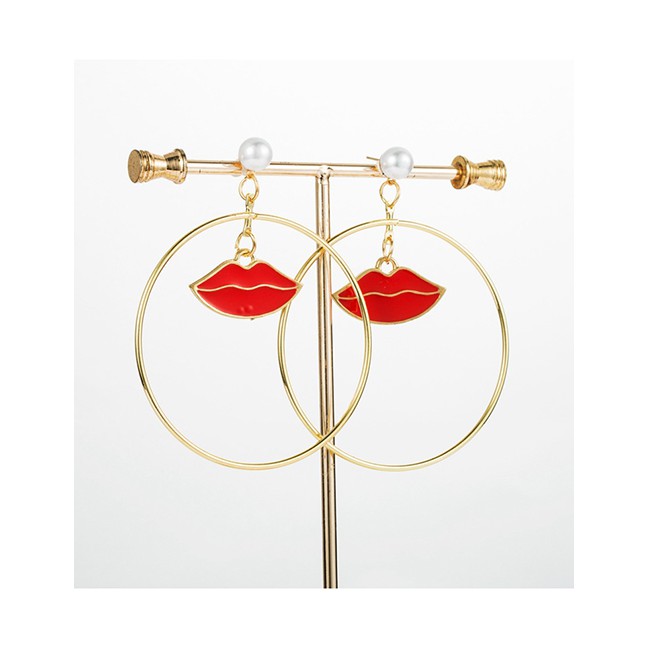 LRC Anting Tusuk Fashion Gold Big Circle Lip Earrings D44775