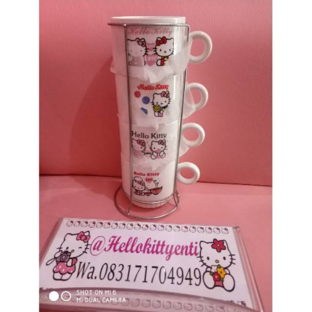 Gelas tingkat hellokitty isi 4 dgn rak besi