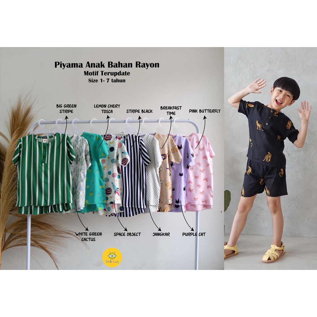 Piyama anak &amp; baju tidur bayi bahan Rayon premium by cais kids usia 1 2 3 4 5 6 7 8 tahun