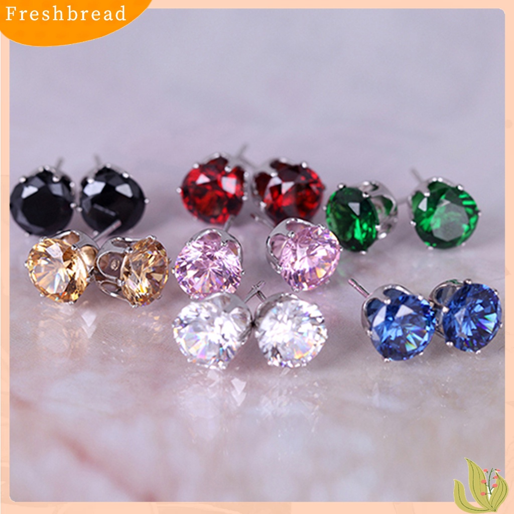 Fresh| Anting Stud Cubic Zirconia Bentuk Bulat Untuk Kencan