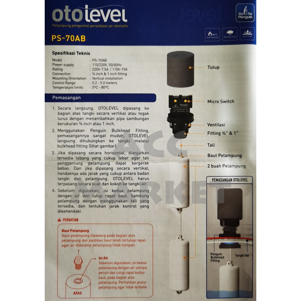 Radar Otomatis Toren Air Penguin Otolevel Ps 70ab