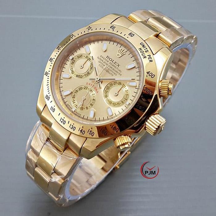 MUST HAVE Jam Tangan Pria / Cowok Rolex Daytona Gold Rantai Automatic TERBARU