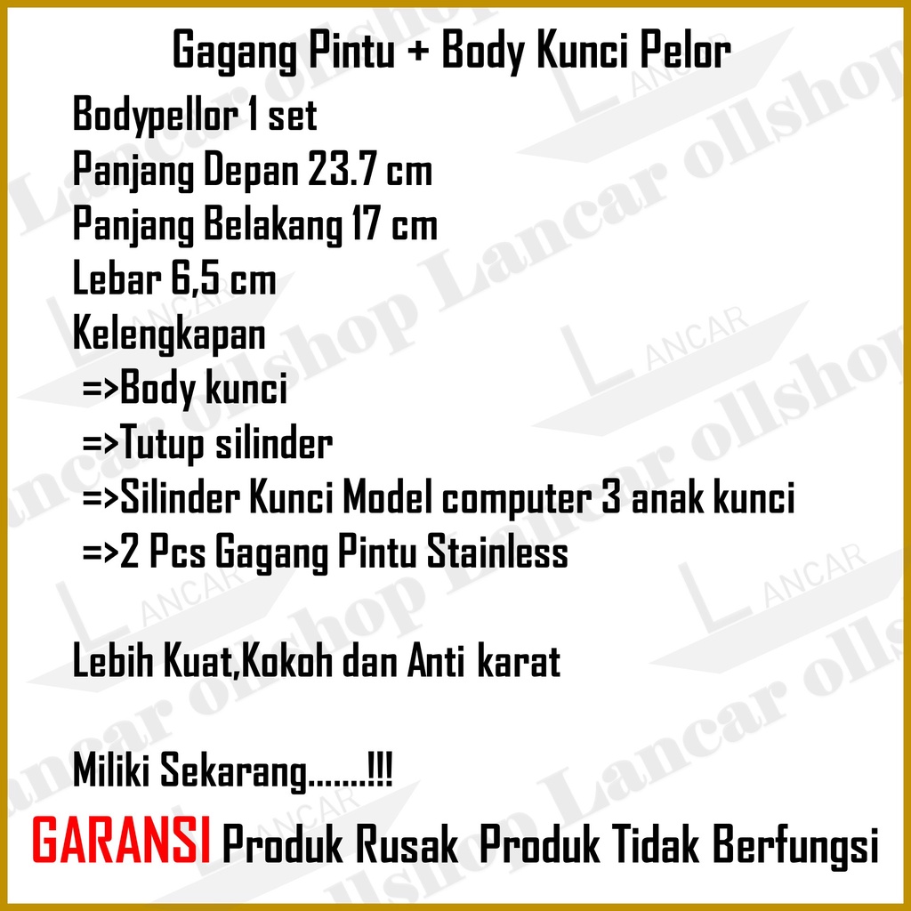 Handle Kunci Pintu Rumah / Tarikan Pegangan Gagang Pintu Rumah 2 Pintu Set Body Pelor Stainless