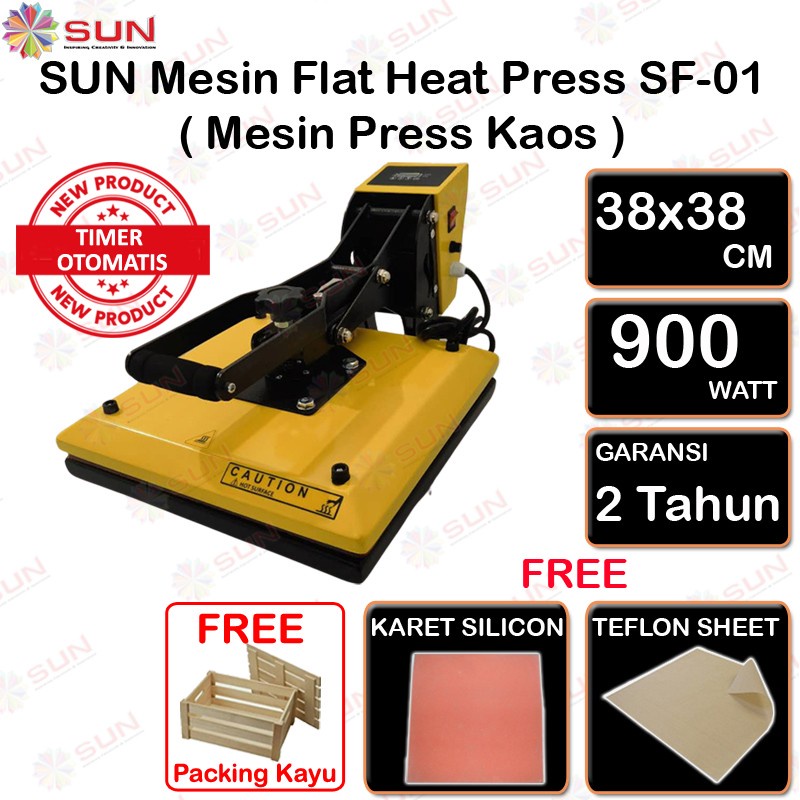 Mesin Press Sablon Kaos Sliding 38x38 High Pressure SF-01 / SF-03 Kaos, Bag, Puzzle, Plat Aluminium, Bantal ( DTG, DTF, Polyflex, Sublime, Transfer Paper, Platisol, Rubber )-01 + PETI KAYU