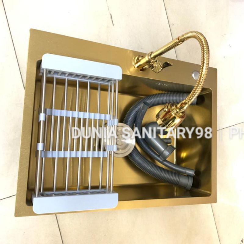 Paket Bak Cuci piring 6045 Stainless SUS 304 GOLD Kitchen Sink minimalis