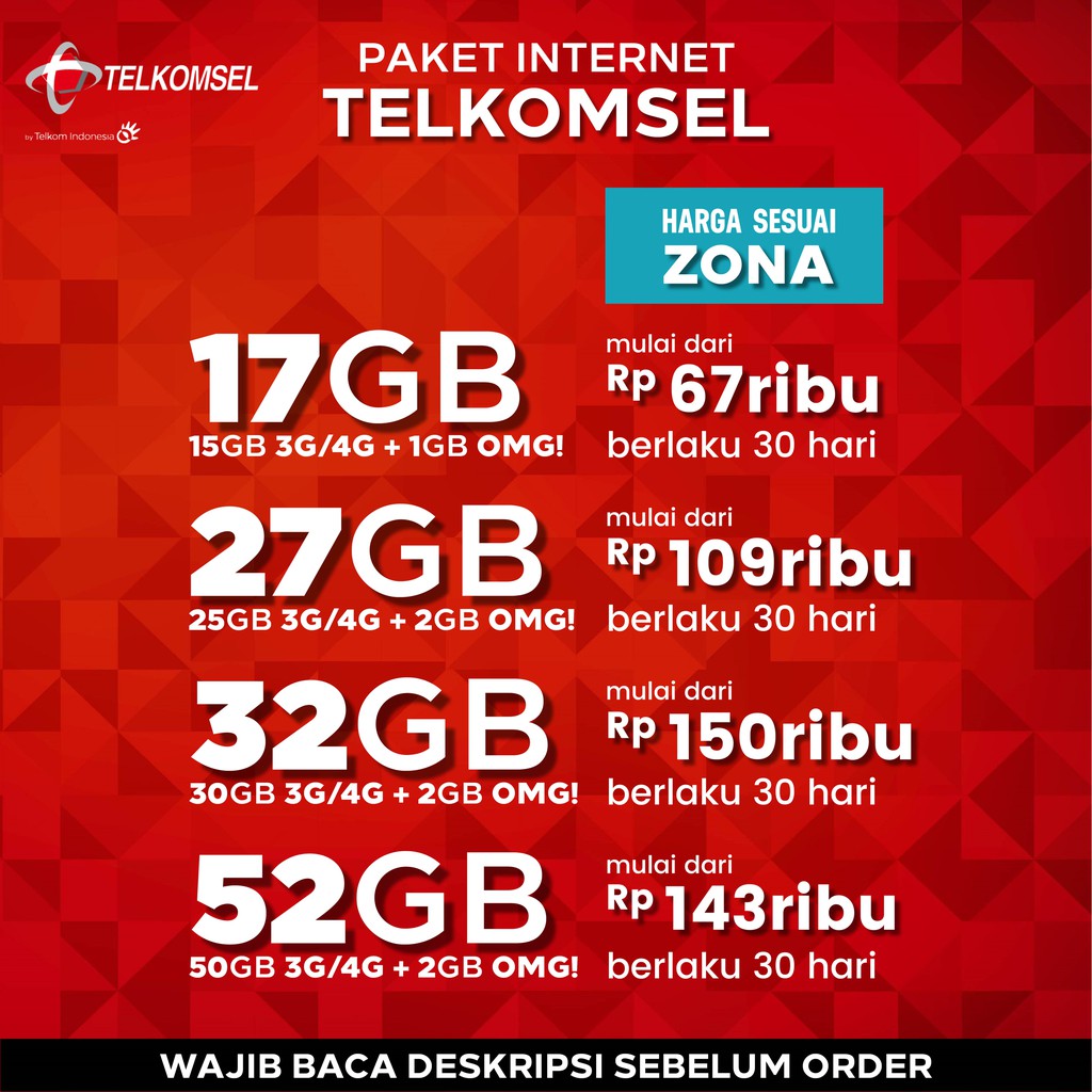 Paket Internet Telkomsel 17gb 27gb 32gb 52gb Simpati As Loop Omg Kuota Data Gift Murah Shopee Indonesia