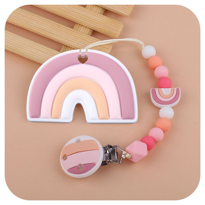 Mary Mainan Teether Manik-Manik Silikon Warna Pelangi Untuk Bayi