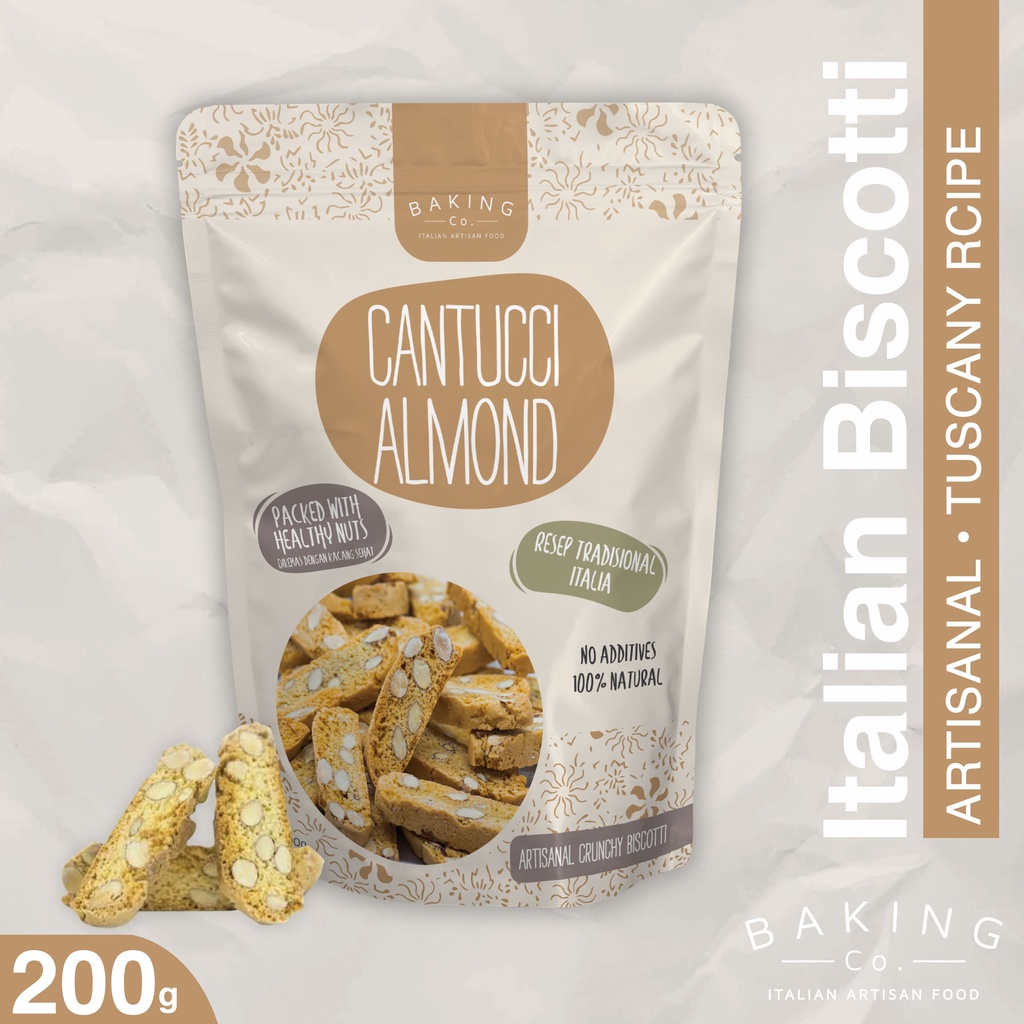 

BakingCo Artisanal Italian Biscotti Cantucci Almonds - 200 gr - kue kering, cemilan manis, sehat, cookies, biskuit