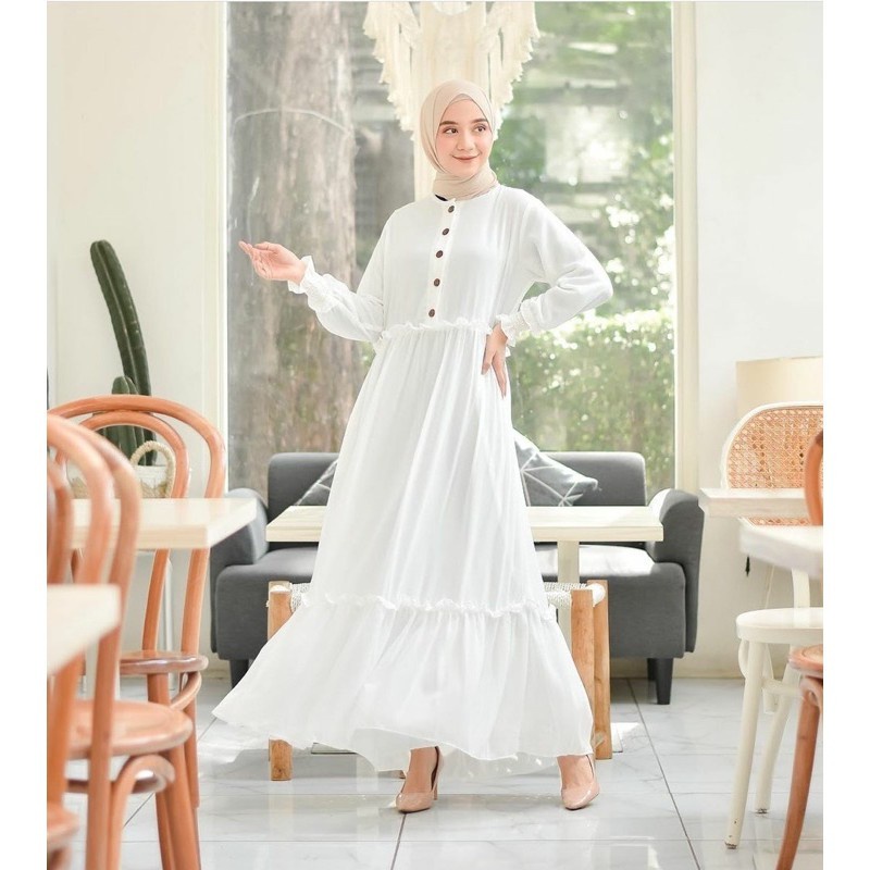 Baju Gamis Wanita Putih Muslim S M L XL XXL LD 120  Dewasa Dress Wanita Sultan Modis Lebaran 2022 Te
