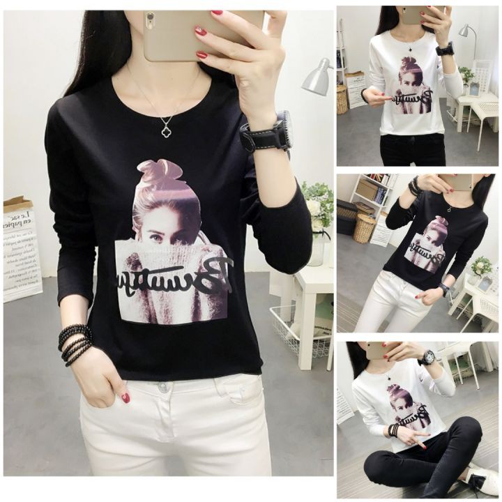 A065531 BAJU KAOS LENGAN PANJANG PRINT CEWEK LADY CANTIK SIMPLE IMPORT FASHION WANITA KOREA IMPORT