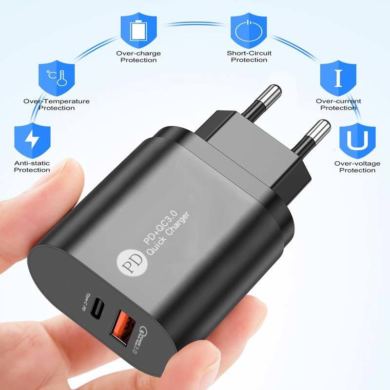 [EU,US Fast Charging Plug USB+PD Charger] [USB C Charger Universal Tablet Phone Wall Mount Adapter Suitable Kompatibel dengan iPhone, iPad, Samsung, Huawei, Xiaomi And Other Mobile Phones]