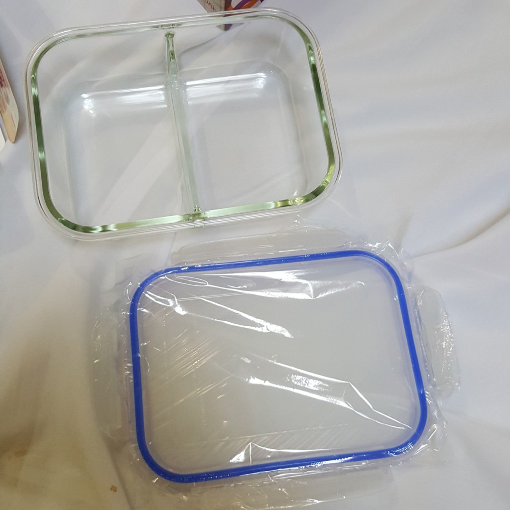 Jual qucina rectangular storage with divider / wadah makanan bersekat
