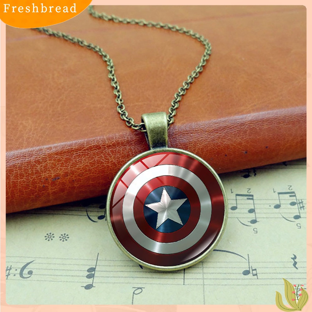 [Fresh] Kalung Rantai dengan Liontin Kaca Cabochon Motif Marvel Avenger Captain America untuk Wanita