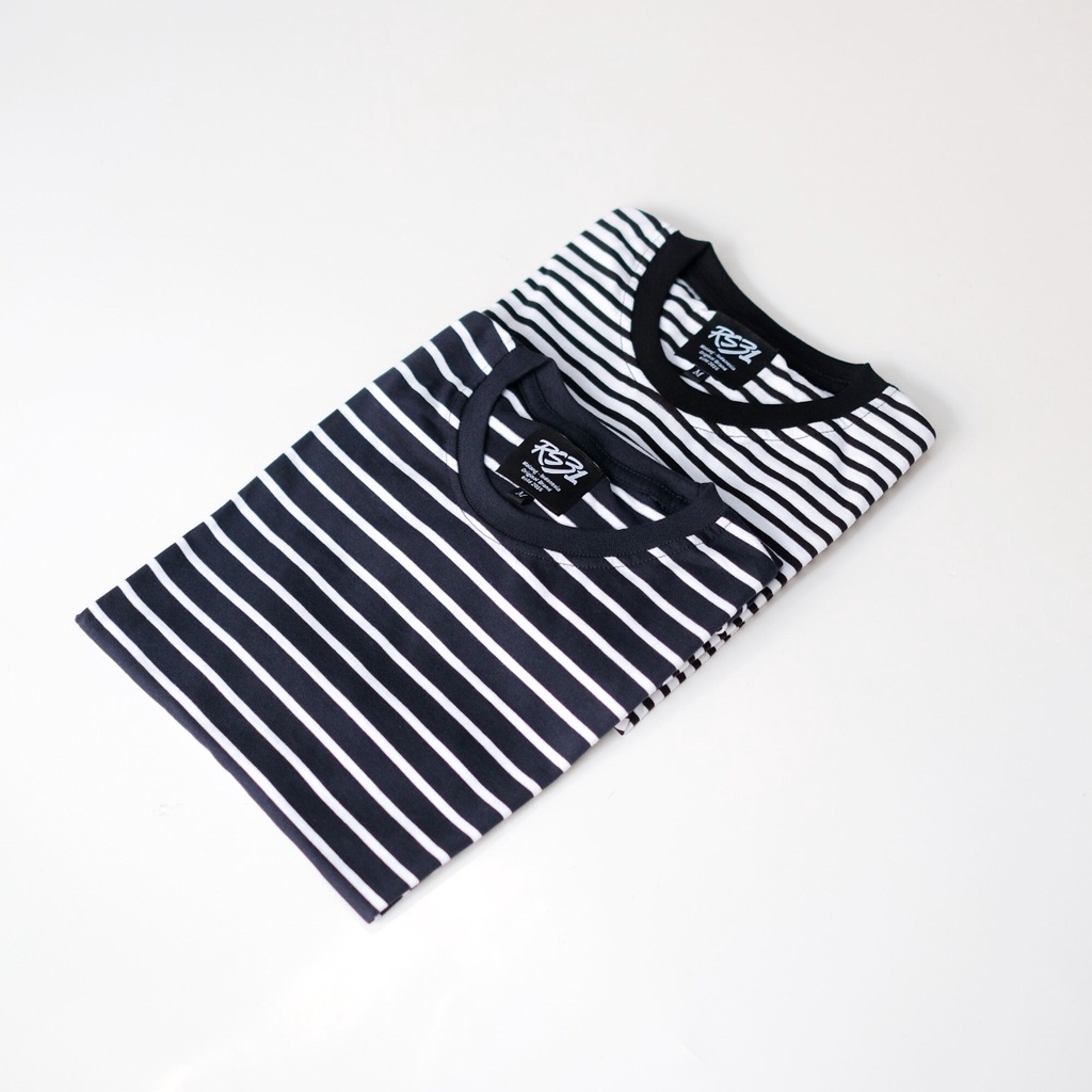 RS31 - T-Shirt Stripe Big Size M-5XL  Kaos Salur Super Jumbo Hitam