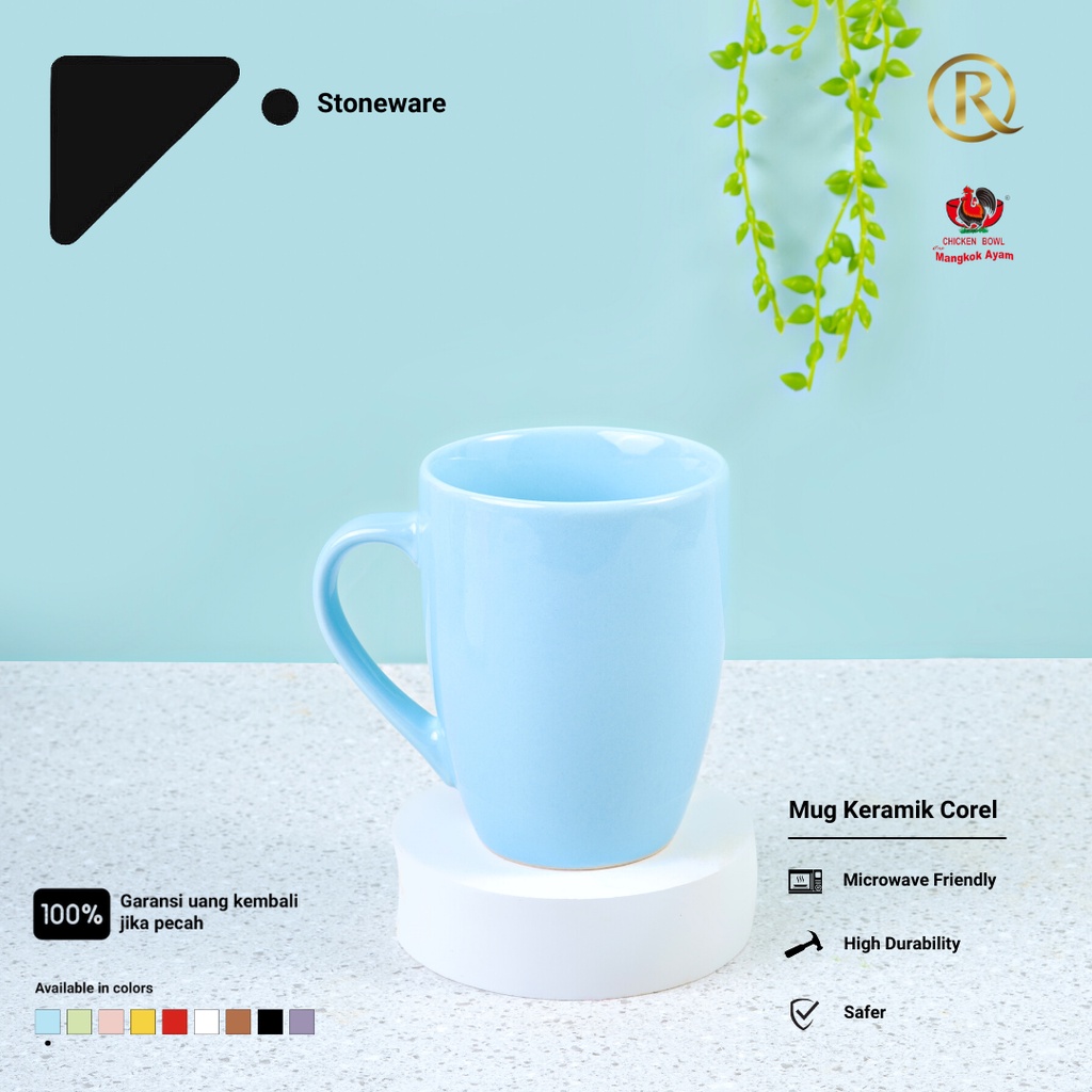Gelas Mug Cangkir Corel Keramik 11oz 300ml Biru Polos