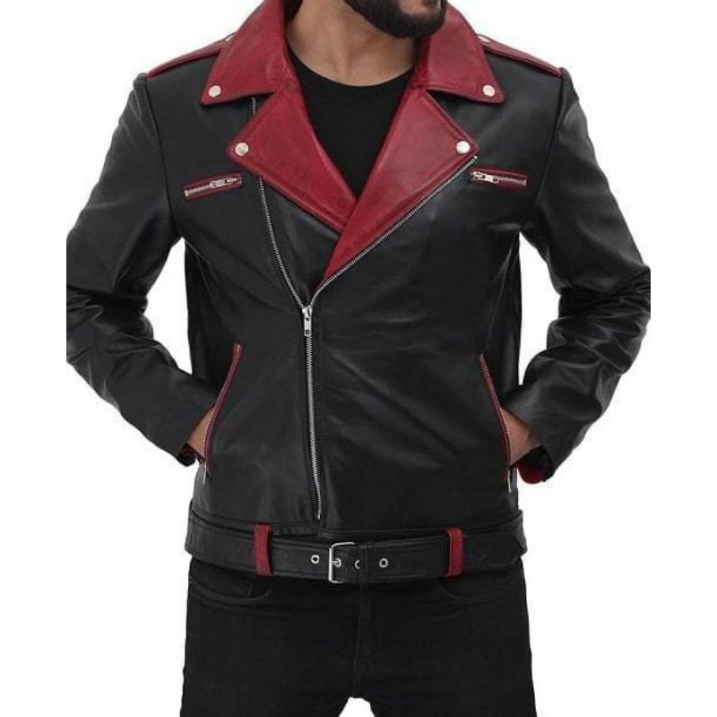 JAKET KULIT ASLI RAMONES TERBARU WARNA HITAM MERAH | JAKET KULIT ROCKER | JAKET KULIT PRIA ORIGINAL 