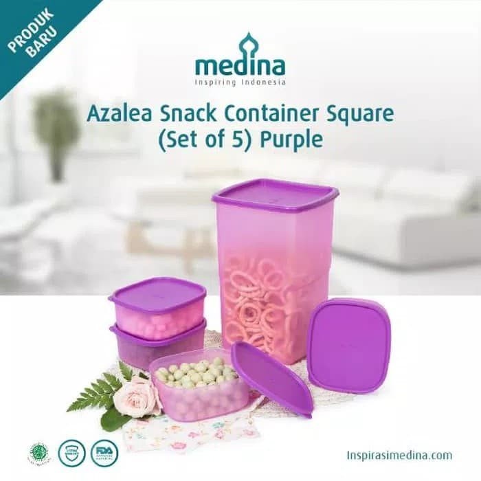 Lucu Toples Plastik Medina Azalea Snack Container Square Set Of 5 Trendi