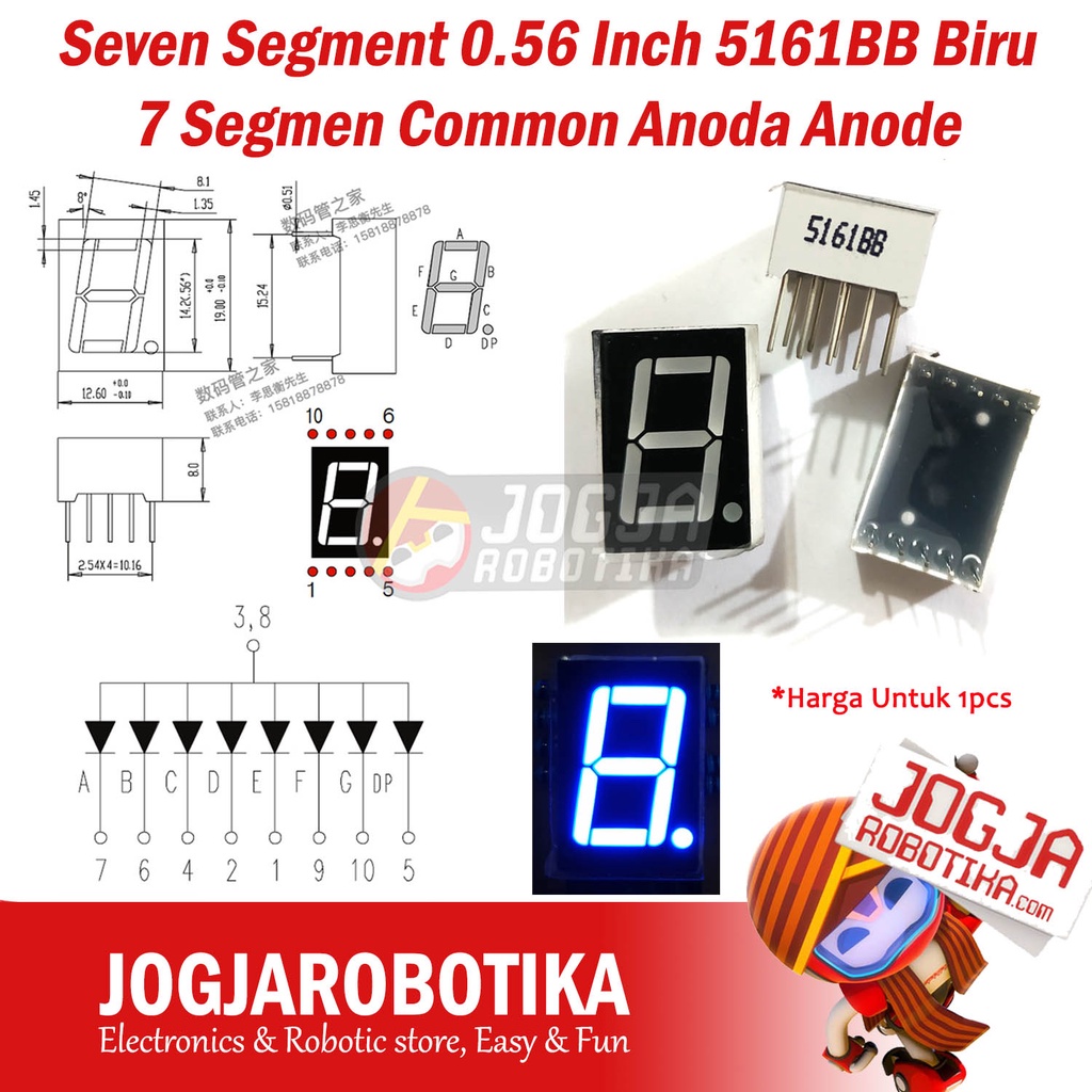 Seven Segment 0.56 Inch 5161BB Biru 7 Segmen Common Anoda Anode