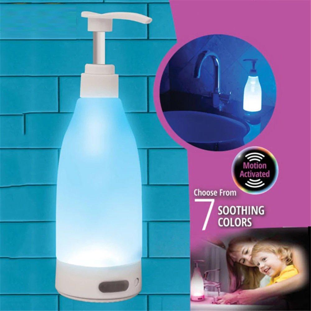 Dispenser sabun cair malam Dispenser botol tempat Sabun cair Sensor Gerak 7 LED Soap Brite